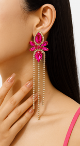 Lux Long Crystal Drop Earrings - Pink